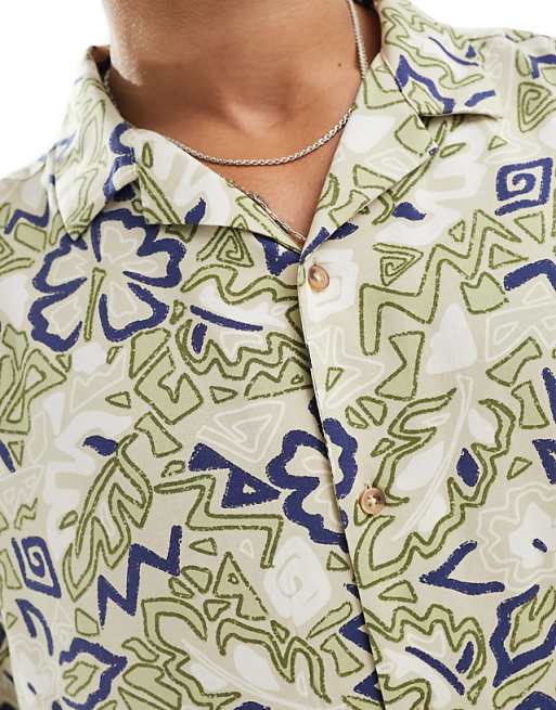 DESIGN Boxy Oversized Revere Shirt In Vintage Hawaiian Print
