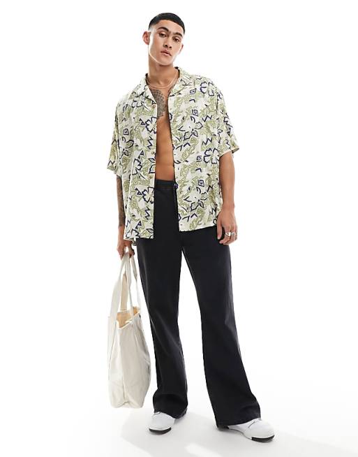 DESIGN Boxy Oversized Revere Shirt In Vintage Hawaiian Print