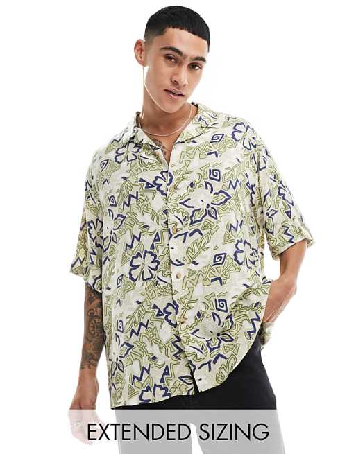 DESIGN boxy oversized revere shirt in vintage Hawaiian print