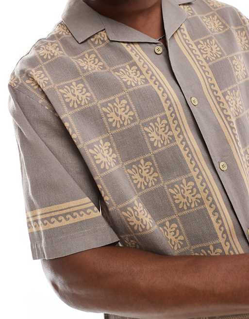 DESIGN Boxy Oversized Revere Shirt With Print In Brown