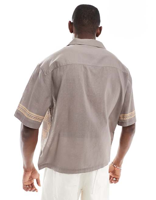 DESIGN Boxy Oversized Revere Shirt With Print In Brown