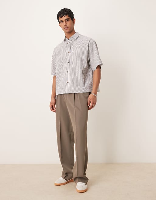 DESIGN Boxy Oversized Seersucker Shirt In Black Stripe