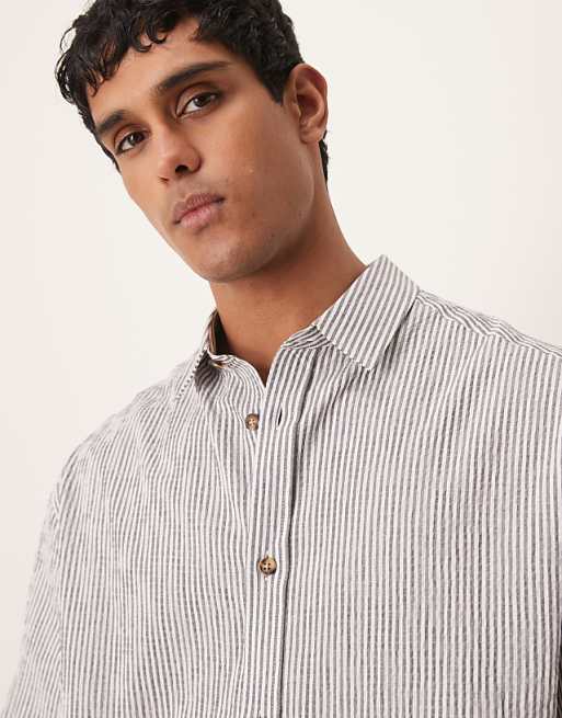DESIGN Boxy Oversized Seersucker Shirt In Black Stripe
