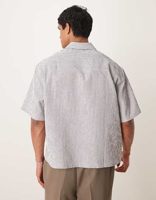 DESIGN Boxy Oversized Seersucker Shirt In Black Stripe
