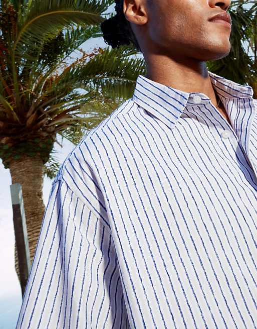 DESIGN Boxy Oversized Shirt Blue And White Stripe