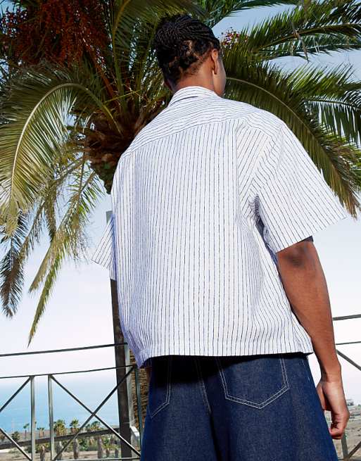 DESIGN Boxy Oversized Shirt Blue And White Stripe