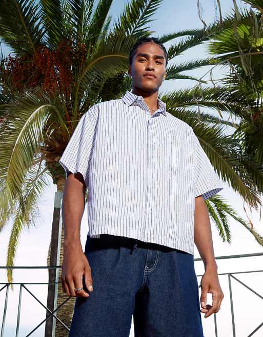 DESIGN boxy oversized shirt blue and white stripe