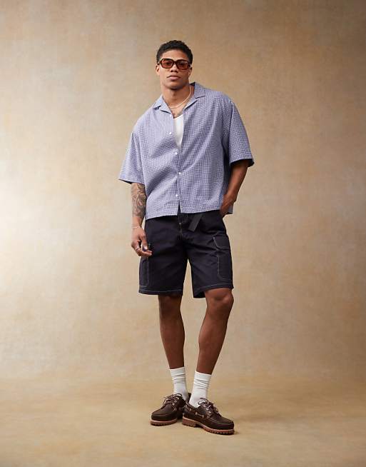 DESIGN boxy oversized shirt in blue check