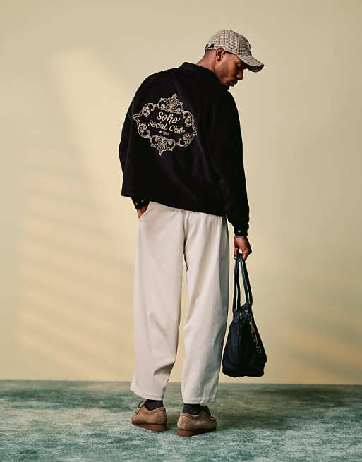 DESIGN boxy oversized shirt in cord with back embroidery