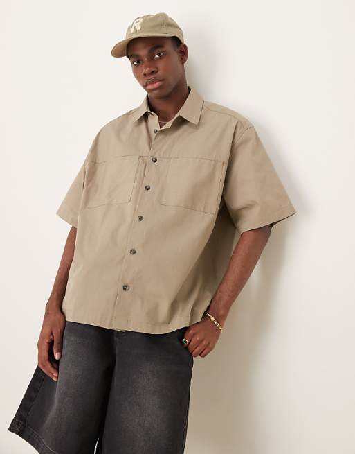 DESIGN boxy oversized shirt in khaki