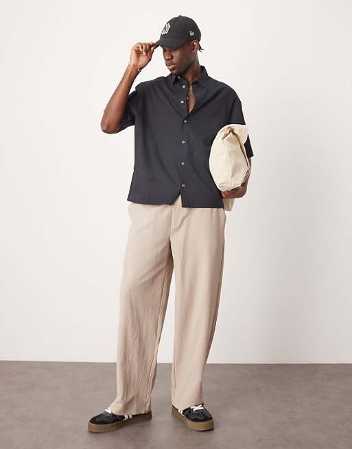 DESIGN Boxy Oversized Shirt In Linen Look In Black