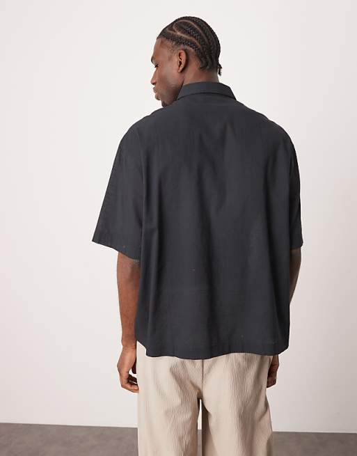 DESIGN Boxy Oversized Shirt In Linen Look In Black