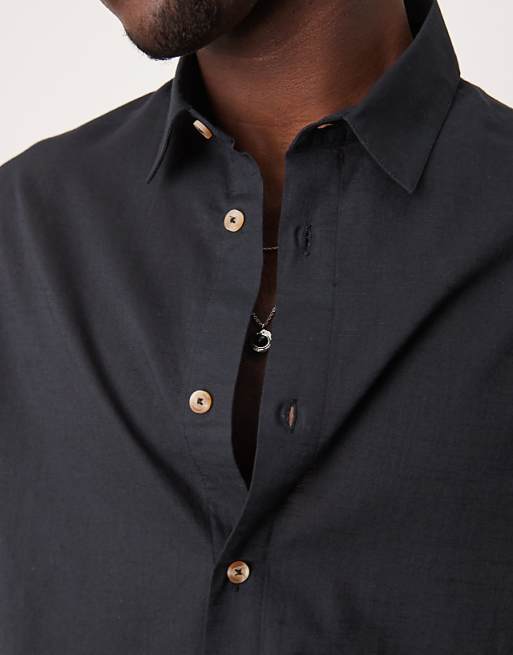 DESIGN Boxy Oversized Shirt In Linen Look In Black
