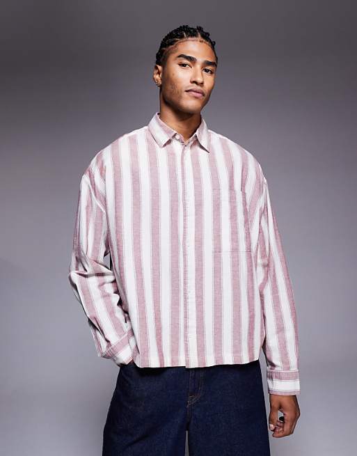 DESIGN boxy oversized shirt in red stripe