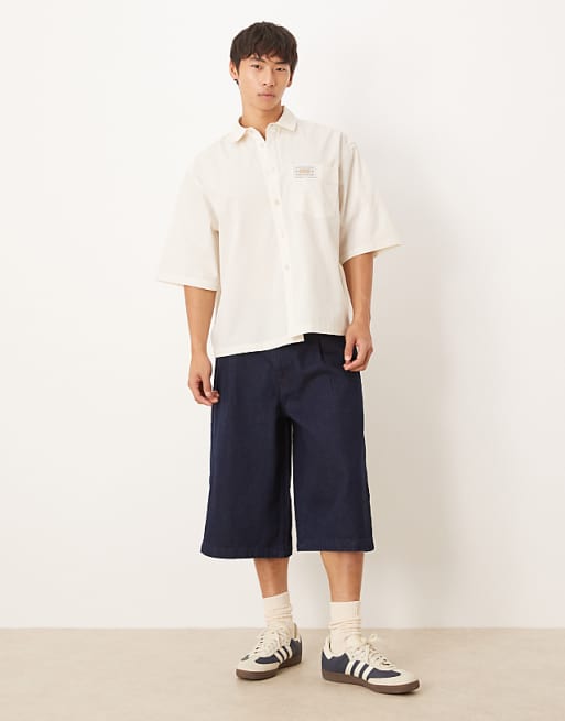 DESIGN Boxy Oversized Shirt With Chest Badge In Cream