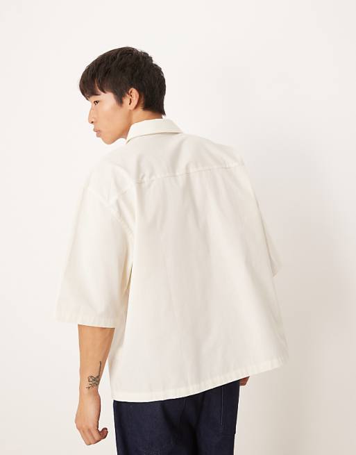 DESIGN Boxy Oversized Shirt With Chest Badge In Cream