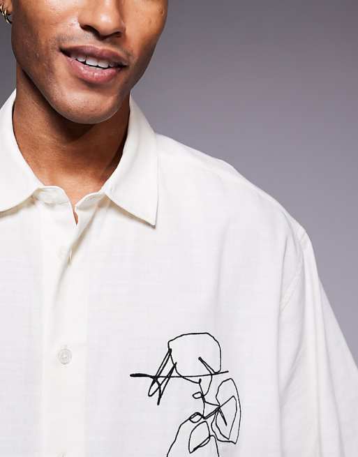 DESIGN Boxy Oversized Shirt With Chest Embroidery In Beige
