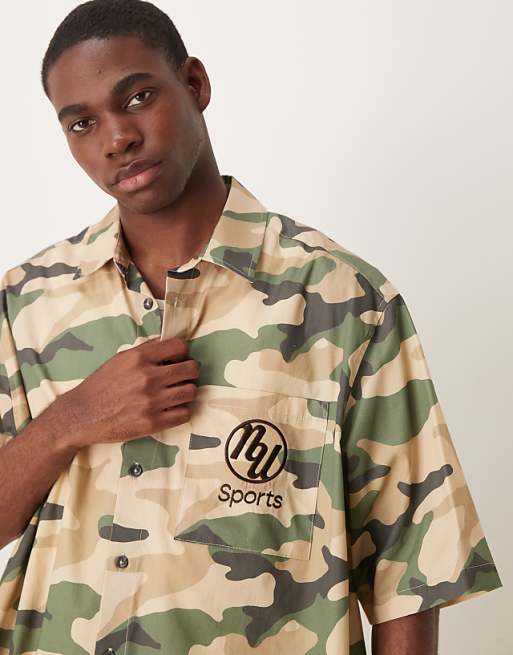 DESIGN Boxy Oversized Shirt With Chest Embroidery In Camo Print