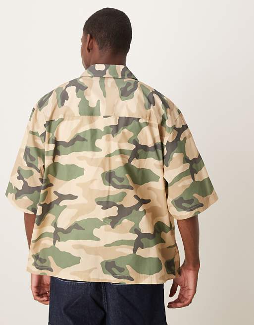 DESIGN Boxy Oversized Shirt With Chest Embroidery In Camo Print