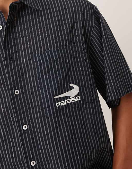DESIGN Boxy Oversized Shirt With Chest Embroidery In Navy