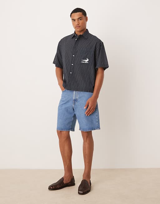 DESIGN Boxy Oversized Shirt With Chest Embroidery In Navy