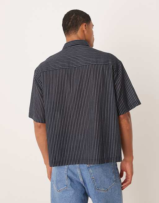 DESIGN Boxy Oversized Shirt With Chest Embroidery In Navy