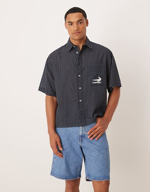 DESIGN boxy oversized shirt with chest embroidery in navy