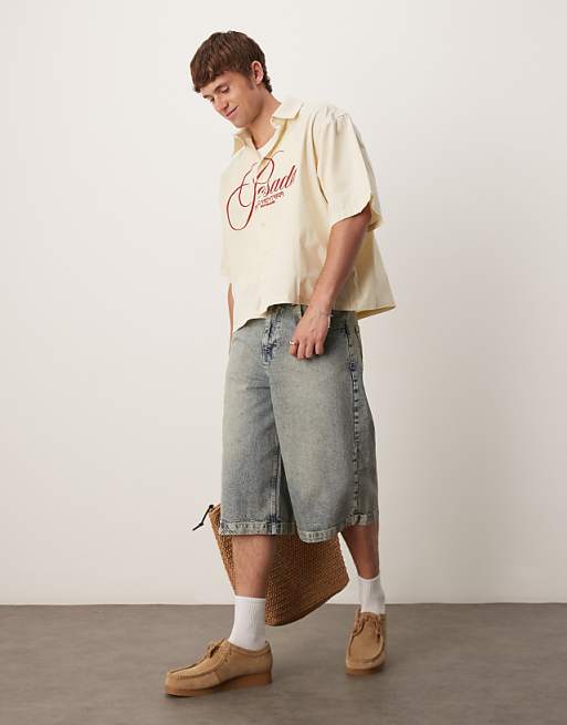 DESIGN Boxy Oversized Shirt With Chest Embroidery In Beige