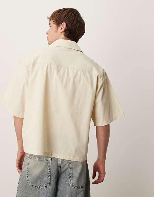 DESIGN Boxy Oversized Shirt With Chest Embroidery In Beige