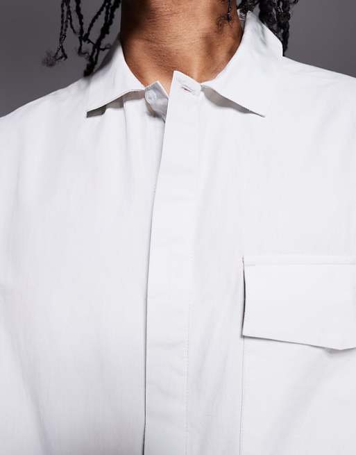 DESIGN Boxy Oversized Shirt With Concealed Buttons In Light Grey