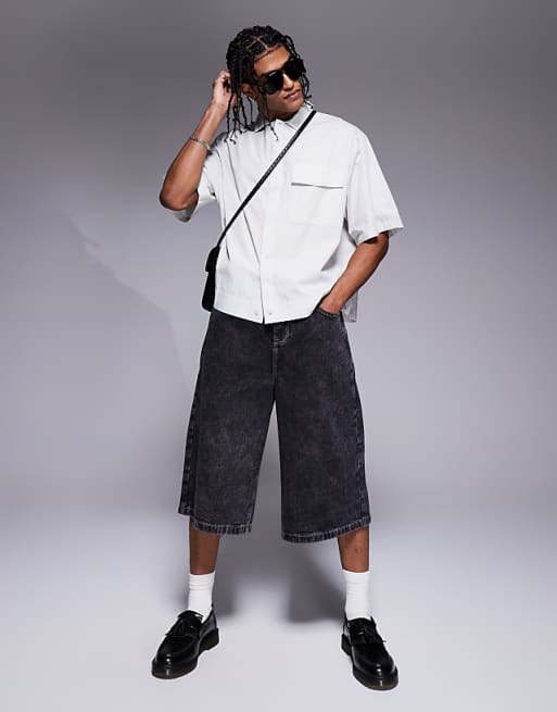 DESIGN Boxy Oversized Shirt With Concealed Buttons In Light Grey