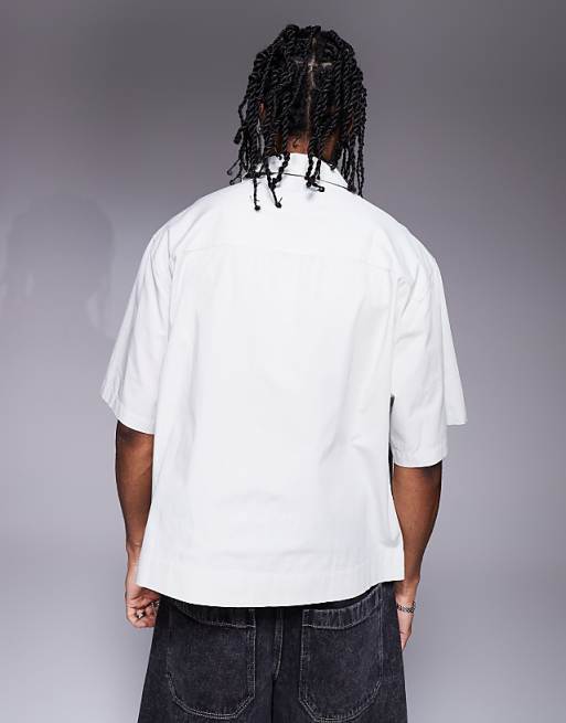 DESIGN Boxy Oversized Shirt With Concealed Buttons In Light Grey