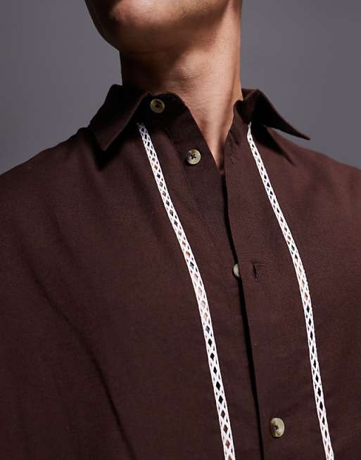 DESIGN Boxy Oversized Shirt With Crochet Detail In Brown