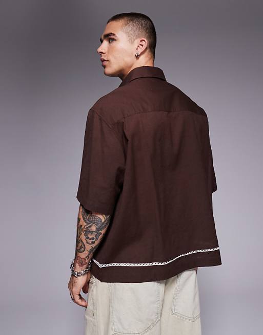 DESIGN Boxy Oversized Shirt With Crochet Detail In Brown