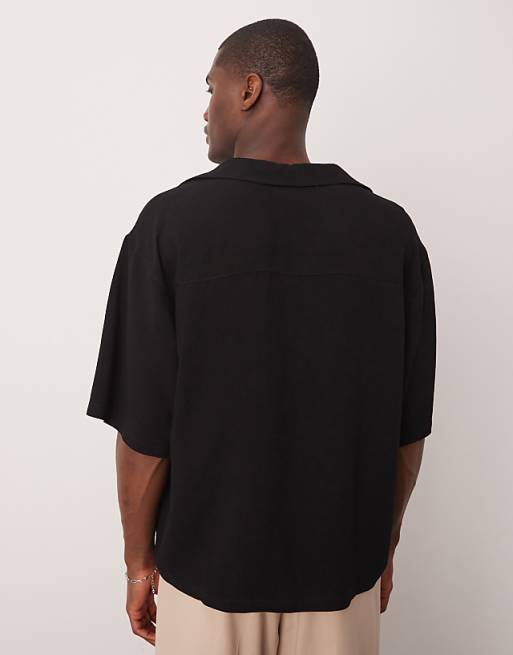 DESIGN Boxy Oversized Shirt With Deep V Neck In Black