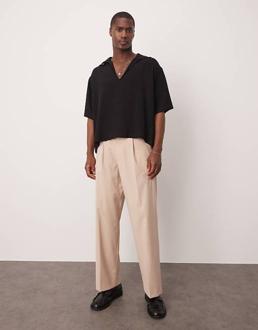 DESIGN Boxy Oversized Shirt With Deep V Neck In Black