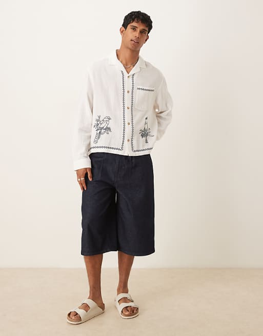 DESIGN Boxy Oversized Shirt With Embroidery In White