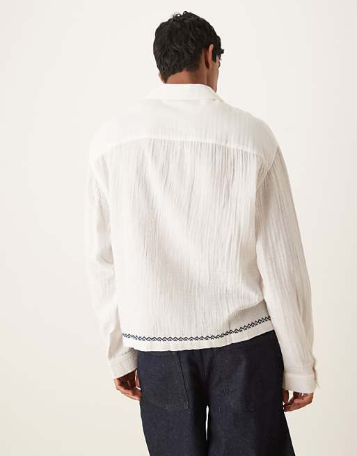 DESIGN Boxy Oversized Shirt With Embroidery In White