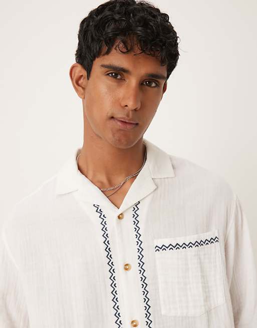 DESIGN Boxy Oversized Shirt With Embroidery In White