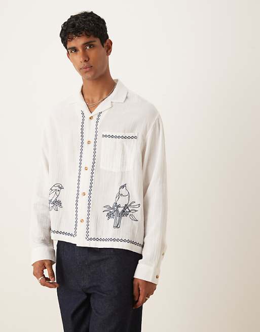 DESIGN boxy oversized shirt with embroidery in white