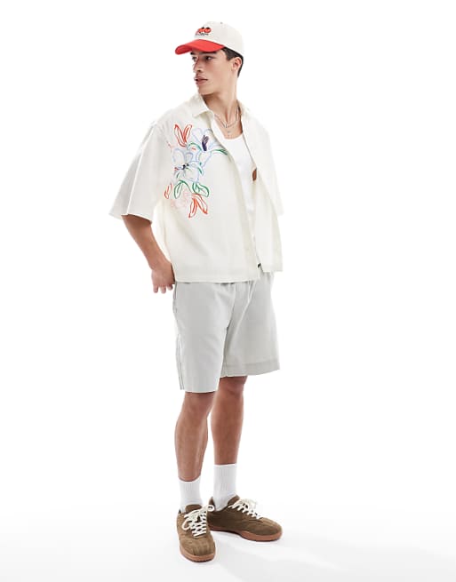 DESIGN Boxy Oversized Shirt With Floral Print In Stone