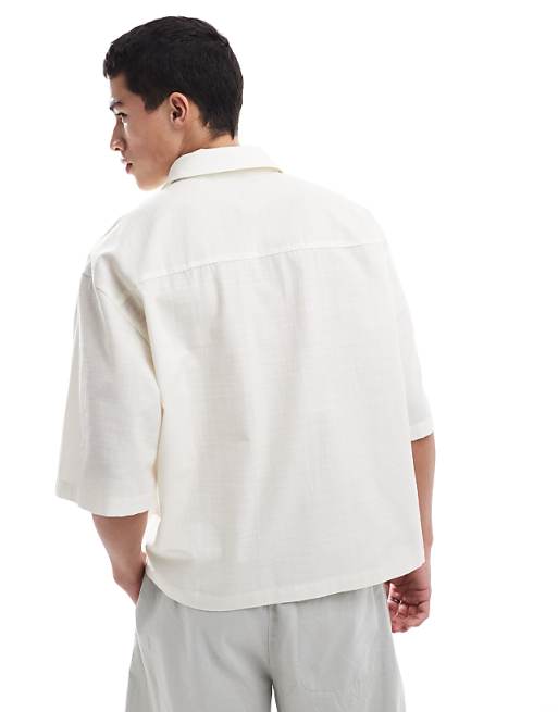 DESIGN Boxy Oversized Shirt With Floral Print In Stone