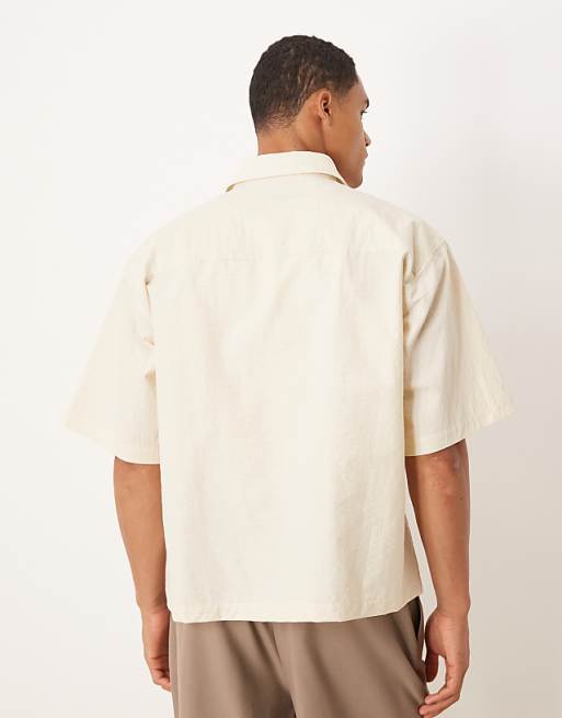 DESIGN Boxy Oversized Shirt With Flower Print In Beige