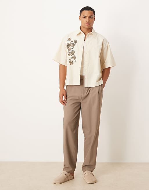 DESIGN Boxy Oversized Shirt With Flower Print In Beige