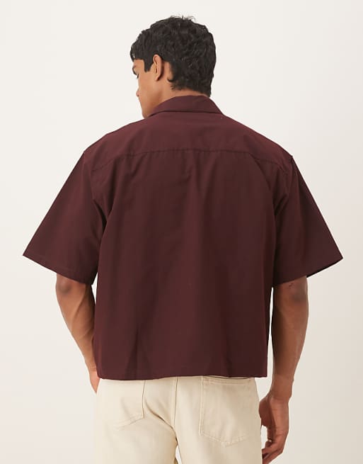 DESIGN Boxy Oversized Shirt With Front Print In Burgundy