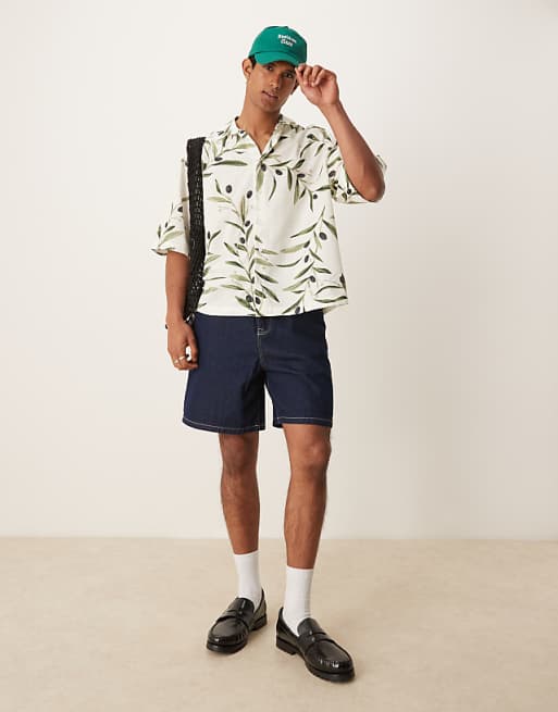 DESIGN Boxy Oversized Shirt With Leaf Print In White And Green
