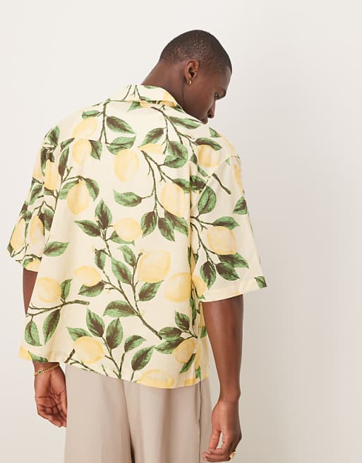 DESIGN Boxy Oversized Shirt With Lemon Print In Yellow