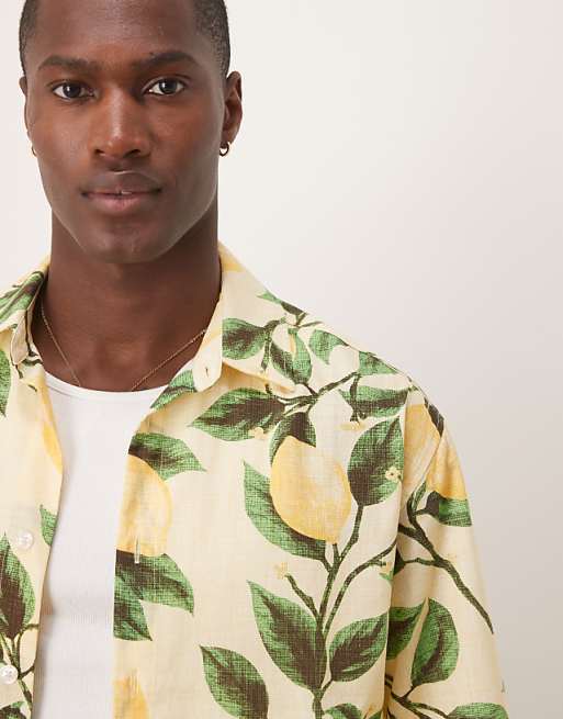 DESIGN Boxy Oversized Shirt With Lemon Print In Yellow