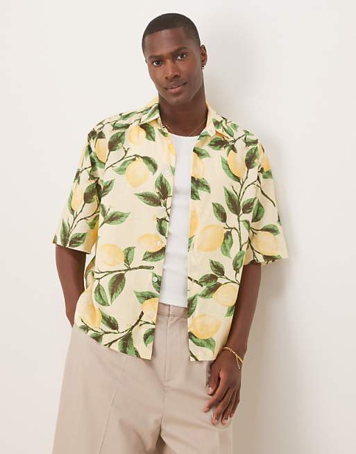 DESIGN boxy oversized shirt with lemon print in yellow