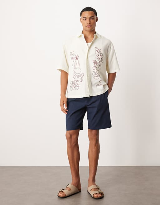DESIGN Boxy Oversized Shirt With Placement Print In Beige